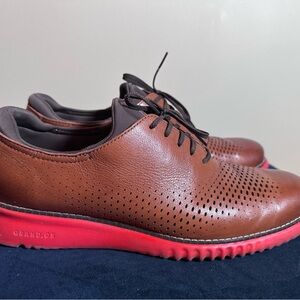 Men’s - Cole Haan Brown Oxfords with Perforated Leather and Bold Red Sole